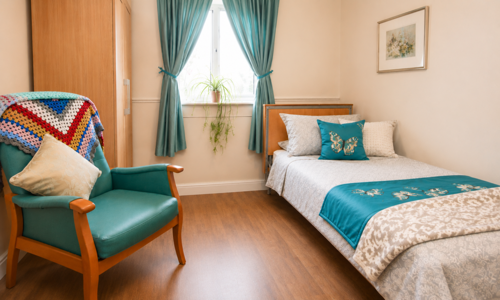 A bright and well furnished bedroom at Abbeywel, Court