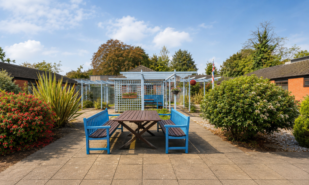 Wealstone's garden with seating options to enjoy sunshine during warmer months