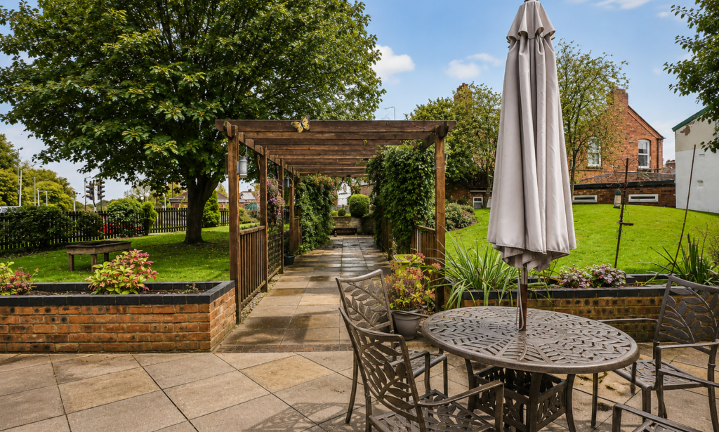 Crossways beautiful garden with outdoor seating to enjoy warmer days